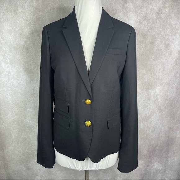 J.Crew Dalton Italian Stretch Wool Gold Buttons Tollegno Blazer Black Sz 6 Tall - Picture 1 of 10